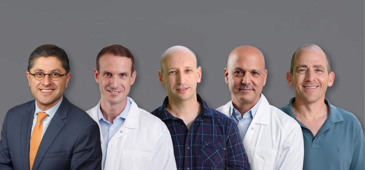 מימין: פרופ' שלו איצקוביץ', פרופ' עדו נחמני, ד"ר אורן יעקובובסקי, פרופ' ניב פנקוביץ וד"ר טימוצ'ין טאנר