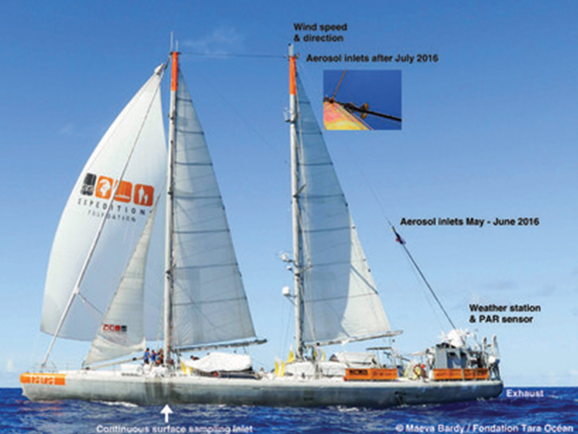 The research setup included an intake at the top of the mast. The Tara research schooner, 2016. The Bulletin of the American Meteorological Society 