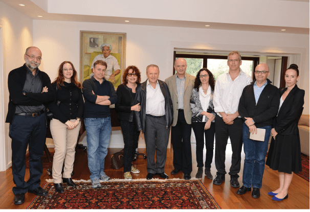 מימין: עינת ברקוביץ', ד"ר דן גלווין, פרופ' אורי אלון, ז'ואל ופרופ' דניאל זייפמן, מוריס קאהן, אריאלה קיש דלייני, פרופ' צחי פלפל, יעל גורן-וגמן ופרופ' ישראל בר-יוסף