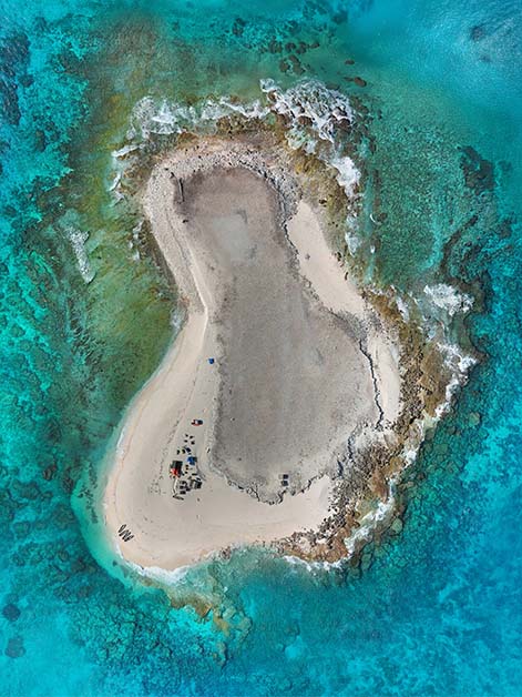 An aerial view of Latham Island, more than 40 kilometers off the Tanzanian coast and measuring roughly 0.05 square kilometers. Drone photos: Shaked Palgi