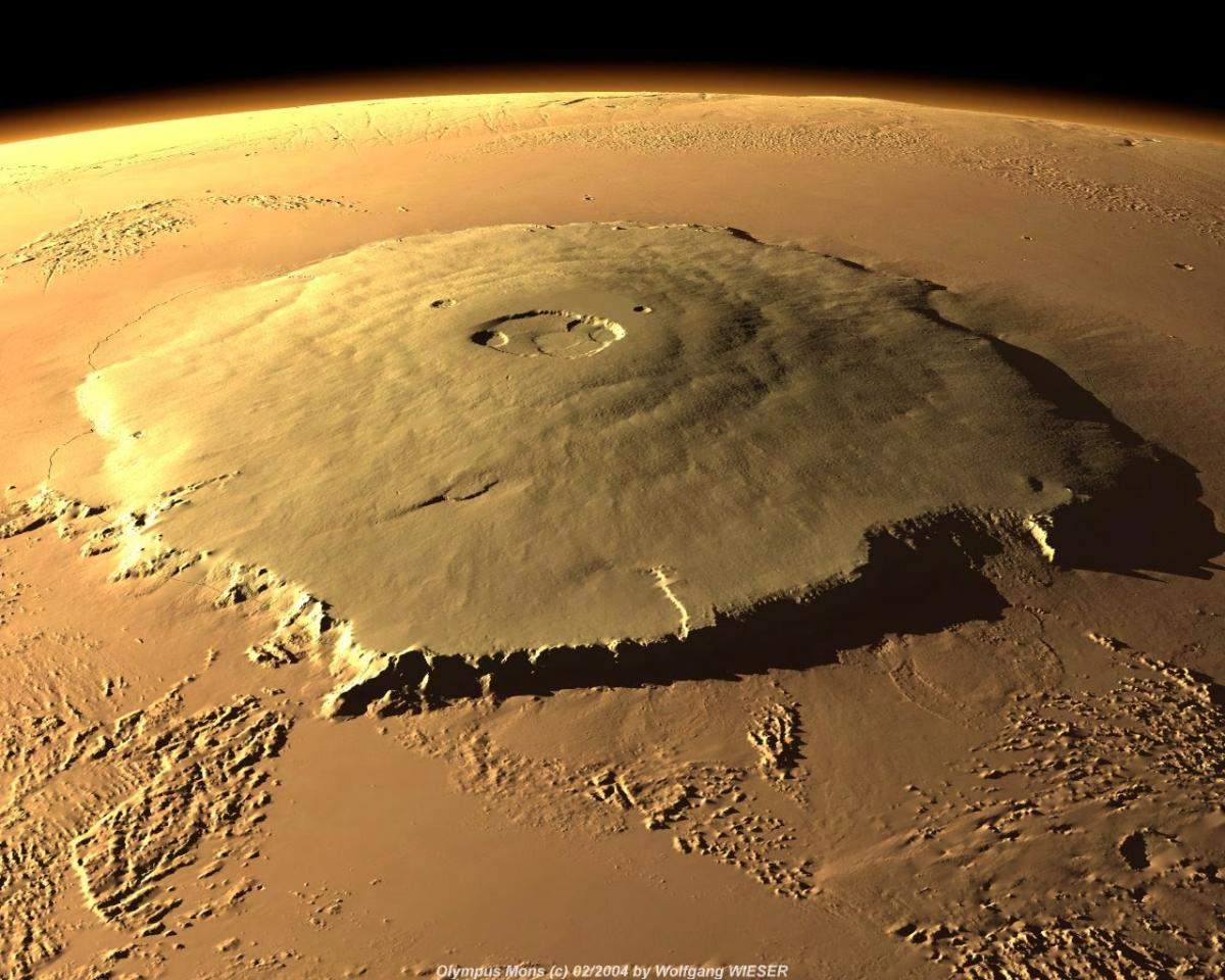 תמונת לווין של אולימפוס מונס שבמאדים, הר הגעש הגדול ביותר במערכת השמש