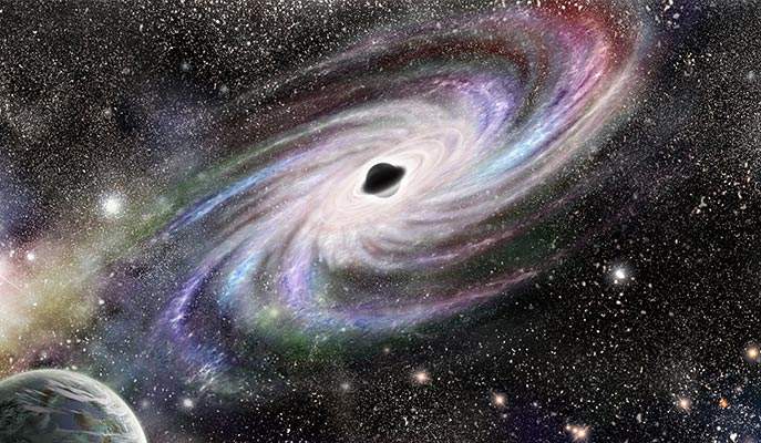 Illustration: Black holes in in the centers of galaxies swallow gas and nearby stars
