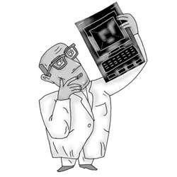 cartoon - doctor looking at x-ray