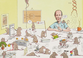 Cartoonist Michel Kishka drew Prof. Yoram Groner and his mice