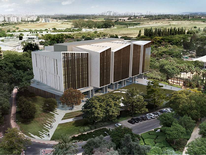 הדמיה של הבניין שיאכלס את מכון עזריאלי לחקר המוח ומערכת העצבים בקמפוס מכון ויצמן למדע, סקורקא אדריכלים