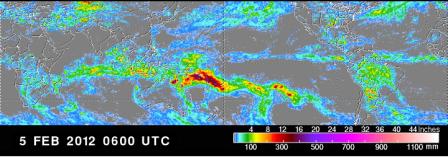 נתוני גשם שנאספו על-ידי הלוויין TRMM במהלך יממה